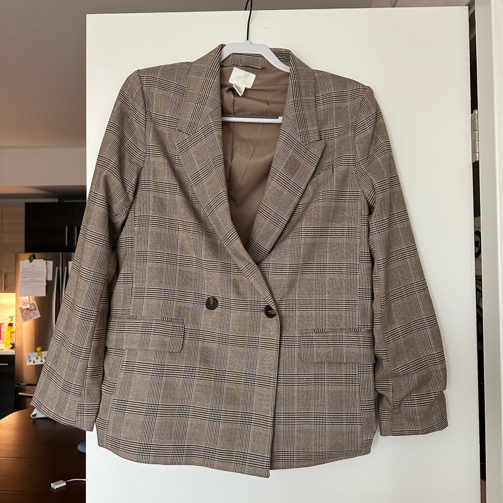 H&M Tan Checked-Patterned Blazer, Size Small, Nev… - image 1